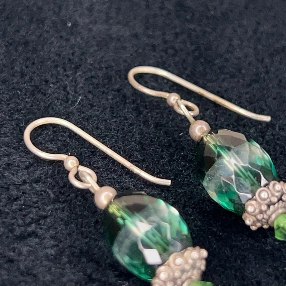 Green Crystal Silver Dangle Beaded Earrings Dangle Boho Glam